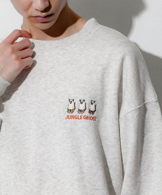 寬鬆版型 單點刺繡 圓領衛衣 / TIGER GHOST