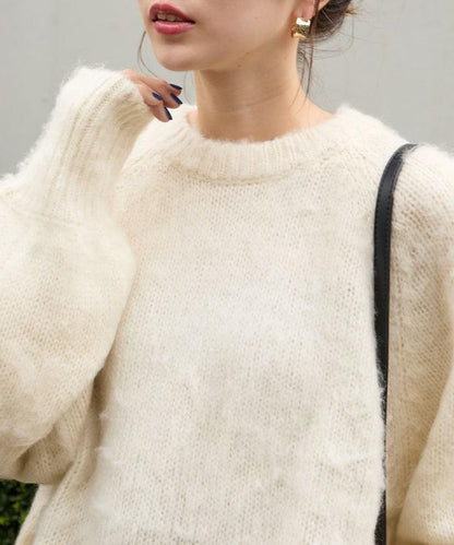 彩色長絨毛針織短款套頭衫
