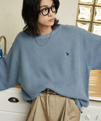 特別刺繡橫紋圓領針織衫【限量】