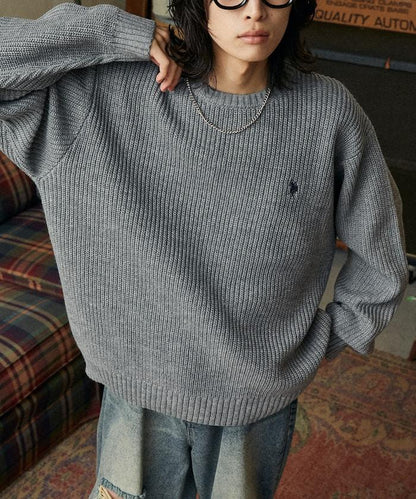 特別刺繡橫紋圓領針織衫【限量】