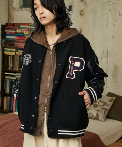 特別款仿皮棒球夾克