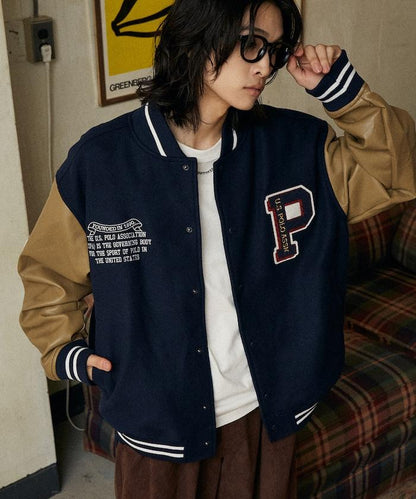 特別款仿皮棒球夾克