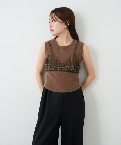 【Kastane】網紗牛仔吊帶上衣