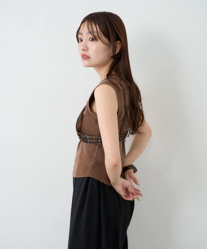 【Kastane】網紗牛仔吊帶上衣