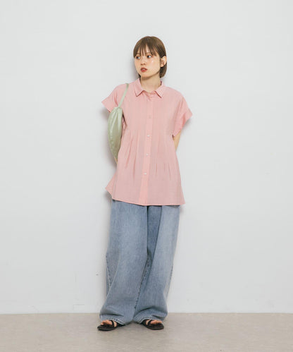 無袖褶皺喇叭襯衫