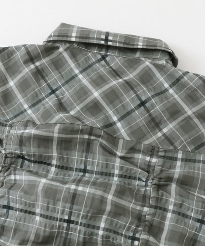 抽繩透視格紋襯衫