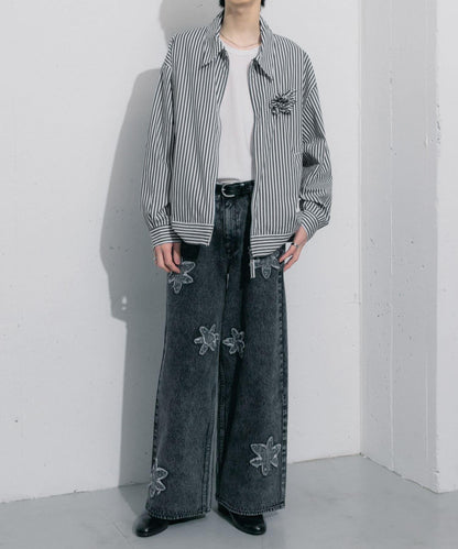 hxcyyd × SOP 條紋花卉胸花襯衫夾克（男女同款）