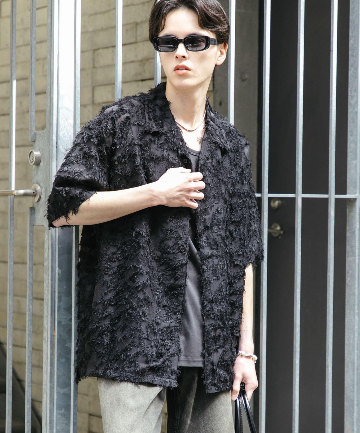 流蘇提花短袖襯衫