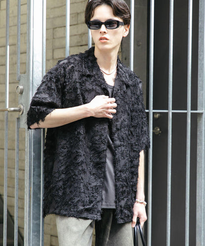 流蘇提花短袖襯衫