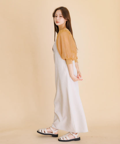 透視感蓬鬆袖針織衫（五分袖）