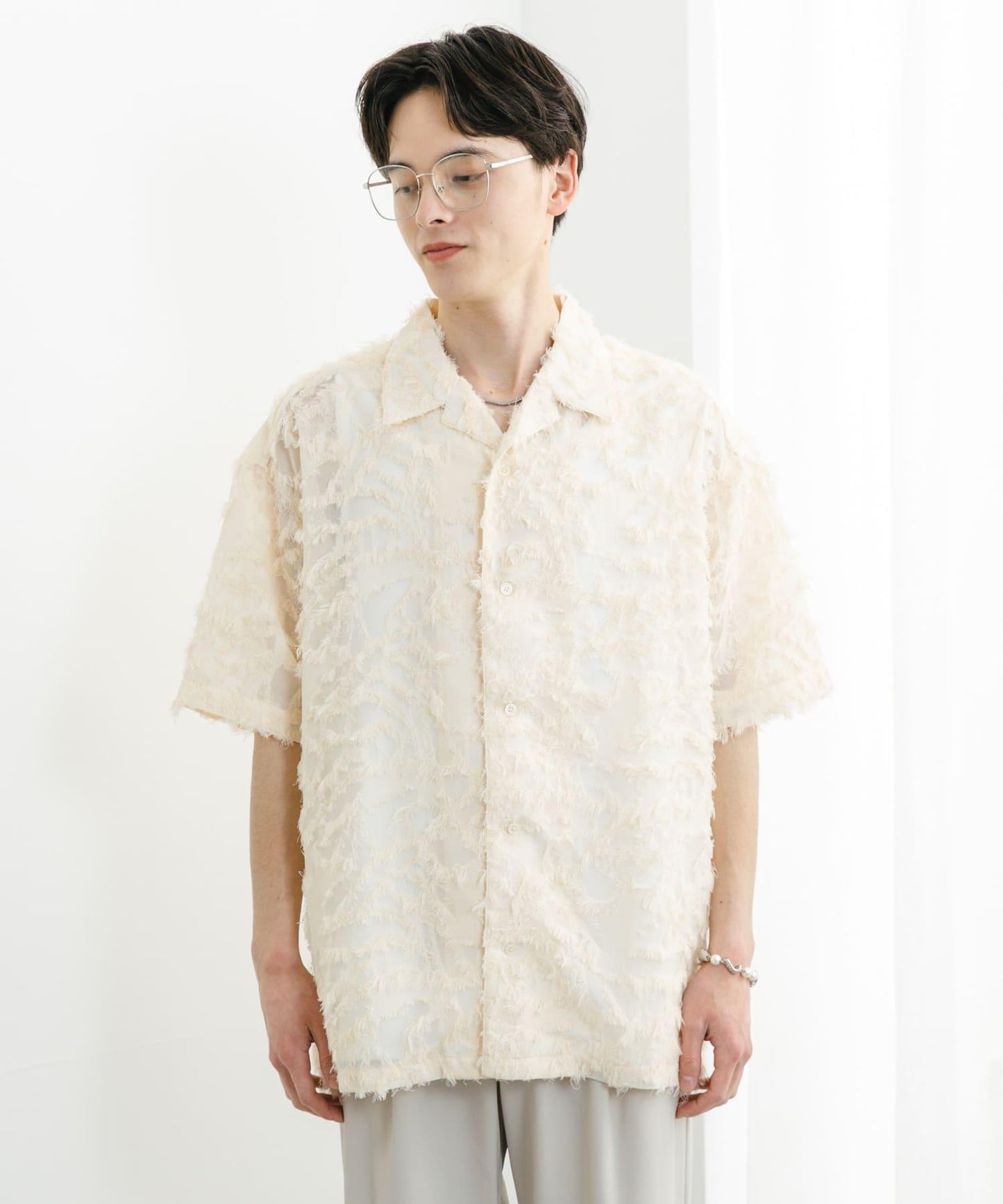 流蘇提花短袖襯衫