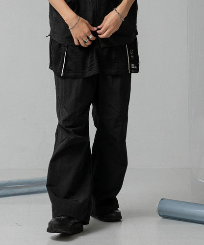 『わたべ×SOP』尼龍闊腿喇叭褲