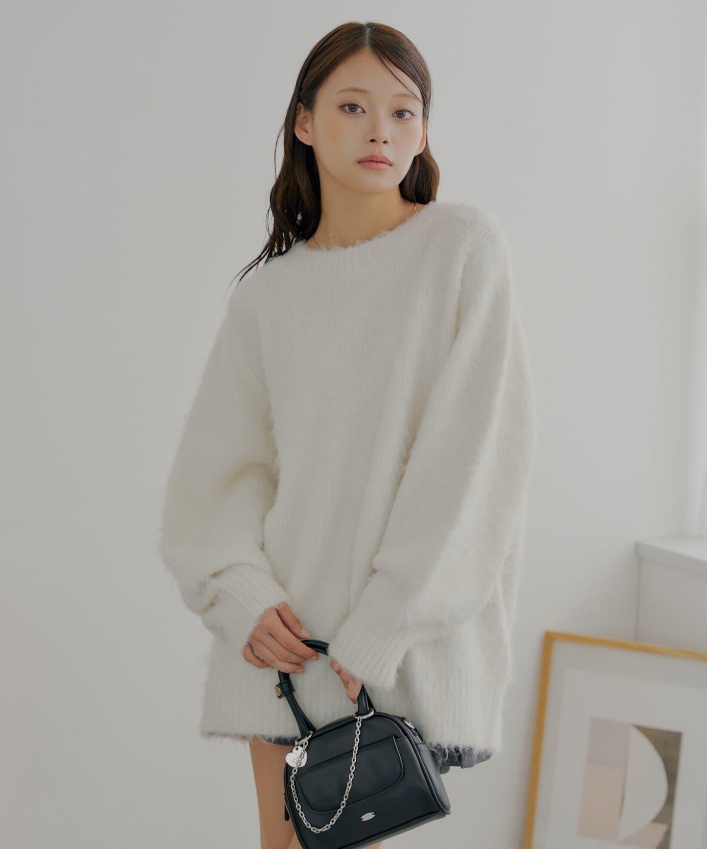 2WAY背部開口天鵝絨蝴蝶結寬鬆針織衫