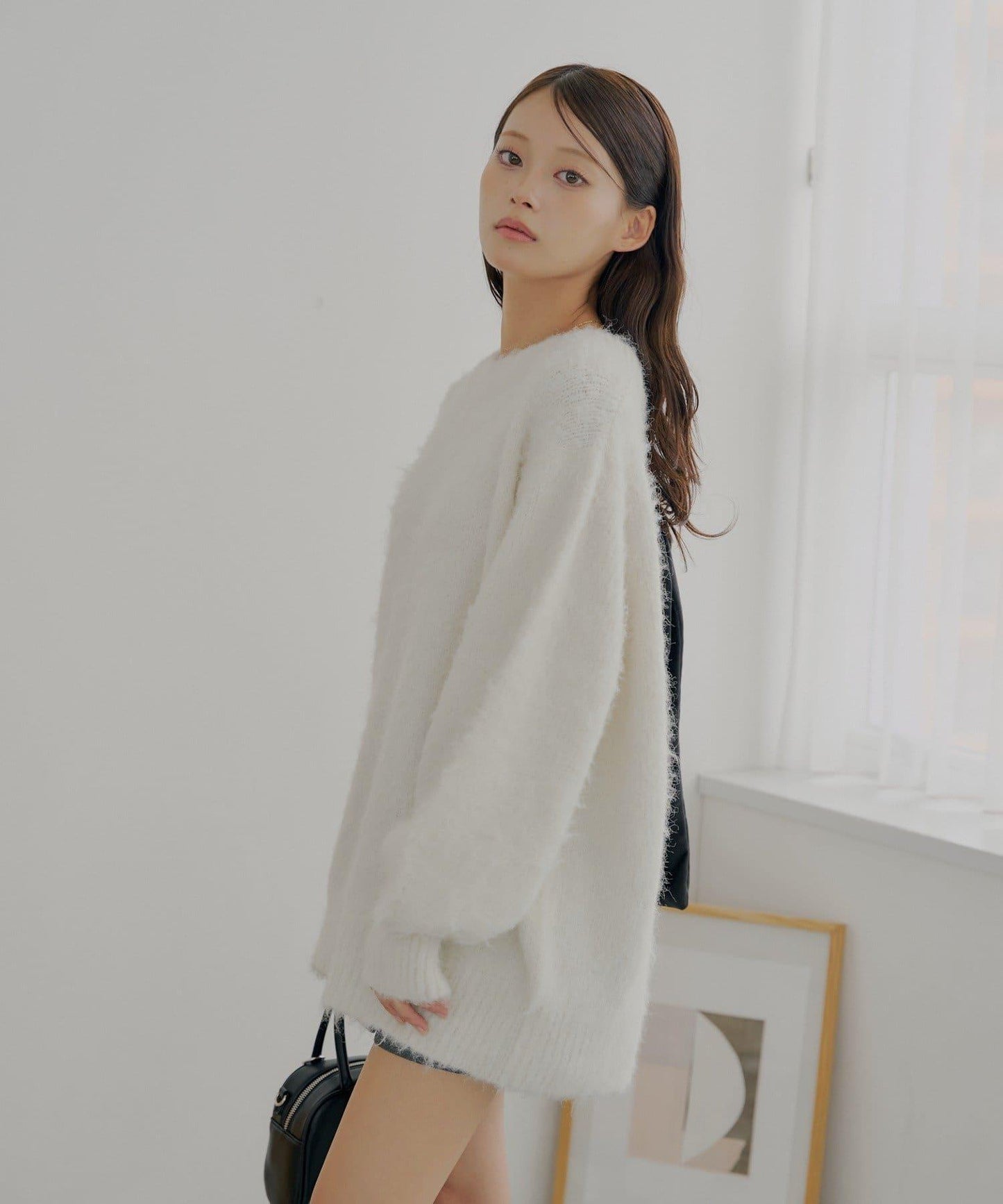 2WAY背部開口天鵝絨蝴蝶結寬鬆針織衫