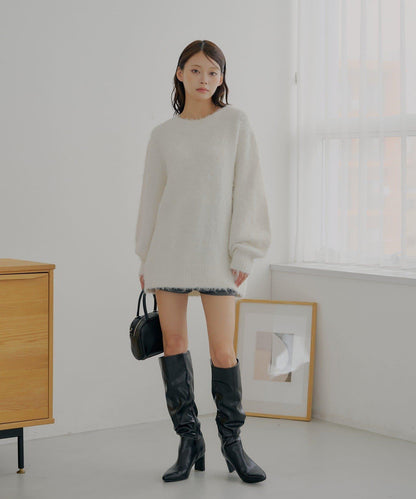 2WAY背部開口天鵝絨蝴蝶結寬鬆針織衫