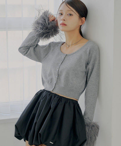 【Chico】短款毛絨袖開衫