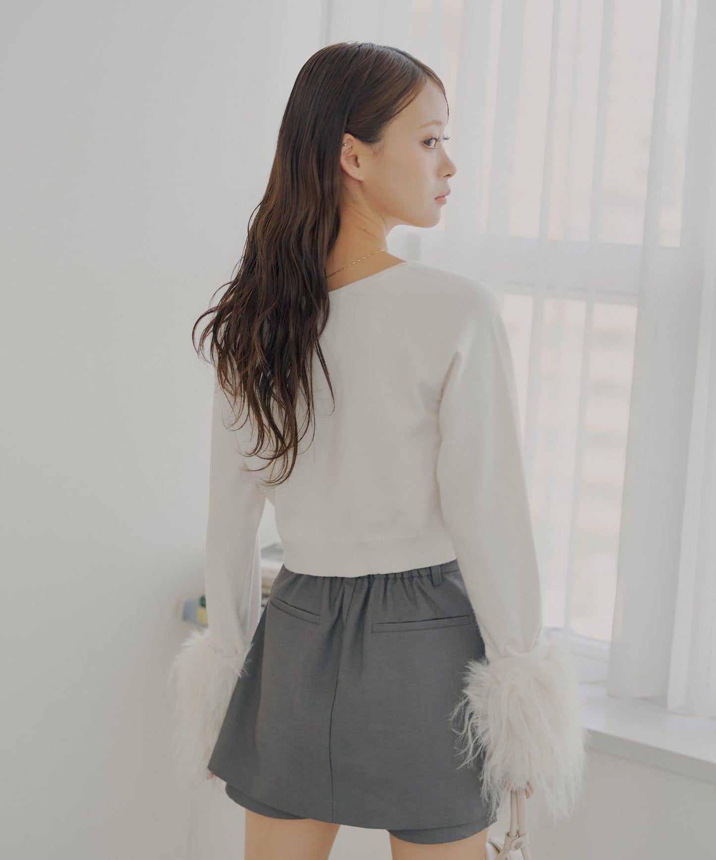 【Chico】短款毛絨袖開衫