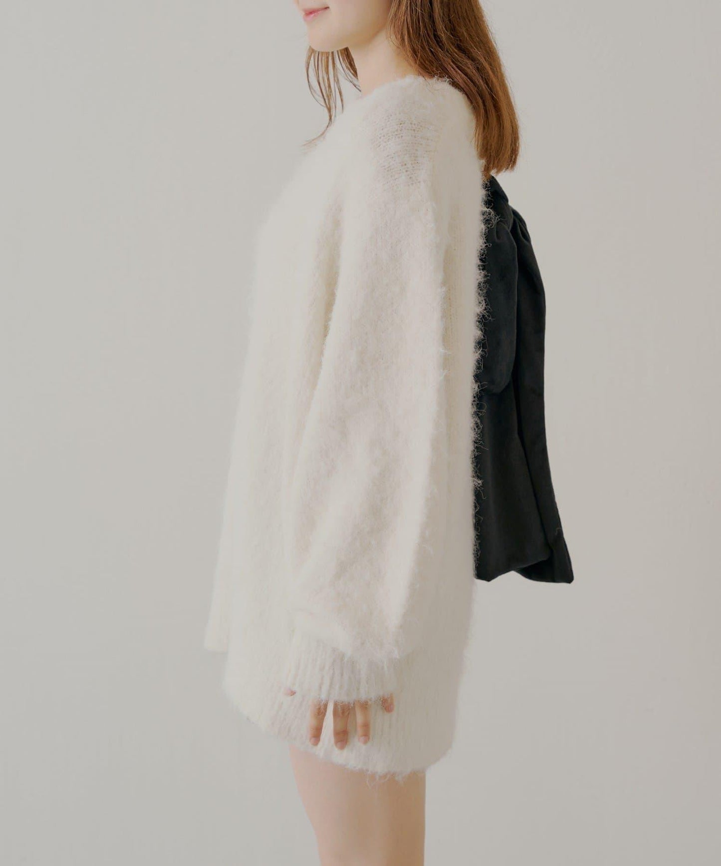 2WAY背部開口天鵝絨蝴蝶結寬鬆針織衫