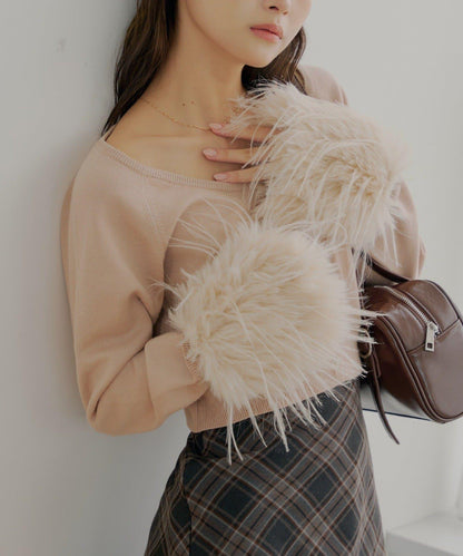 【Chico】短款毛絨袖開衫