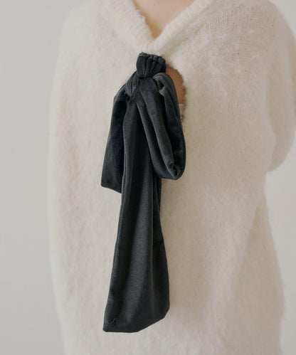 2WAY背部開口天鵝絨蝴蝶結寬鬆針織衫