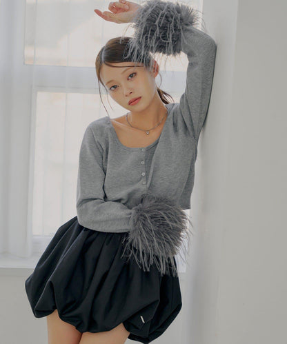 【Chico】短款毛絨袖開衫