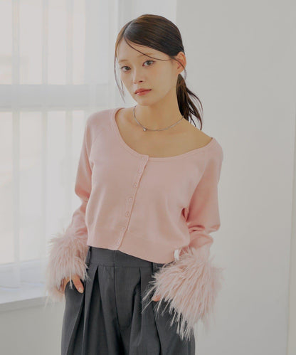 【Chico】短款毛絨袖開衫