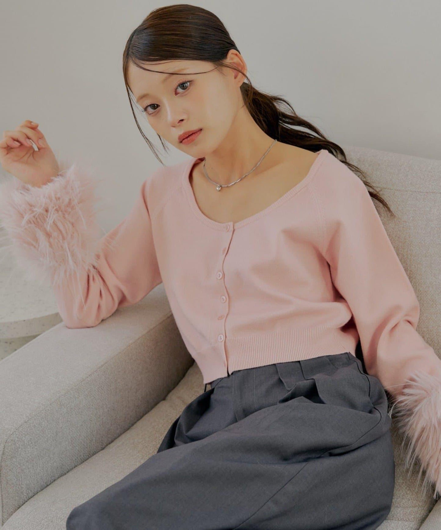 【Chico】短款毛絨袖開衫