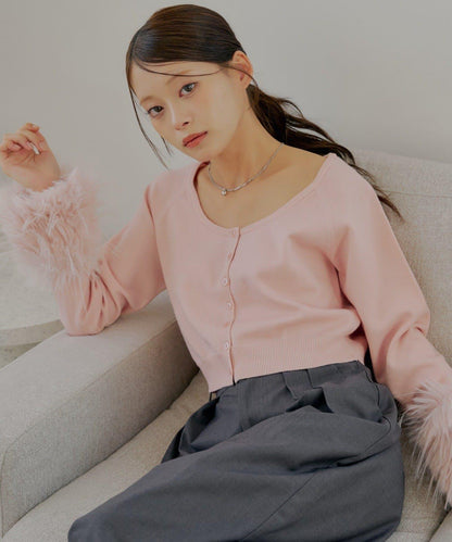 【Chico】短款毛絨袖開衫