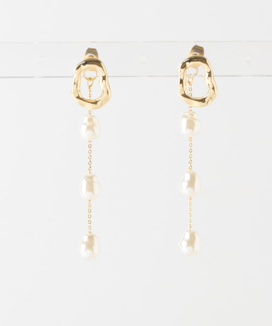 三層珍珠鏈條耳環