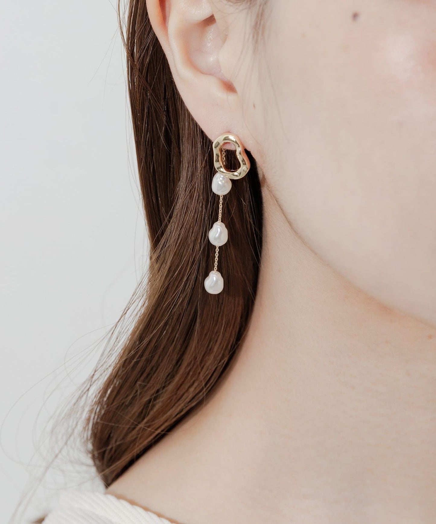 三層珍珠鏈條耳環