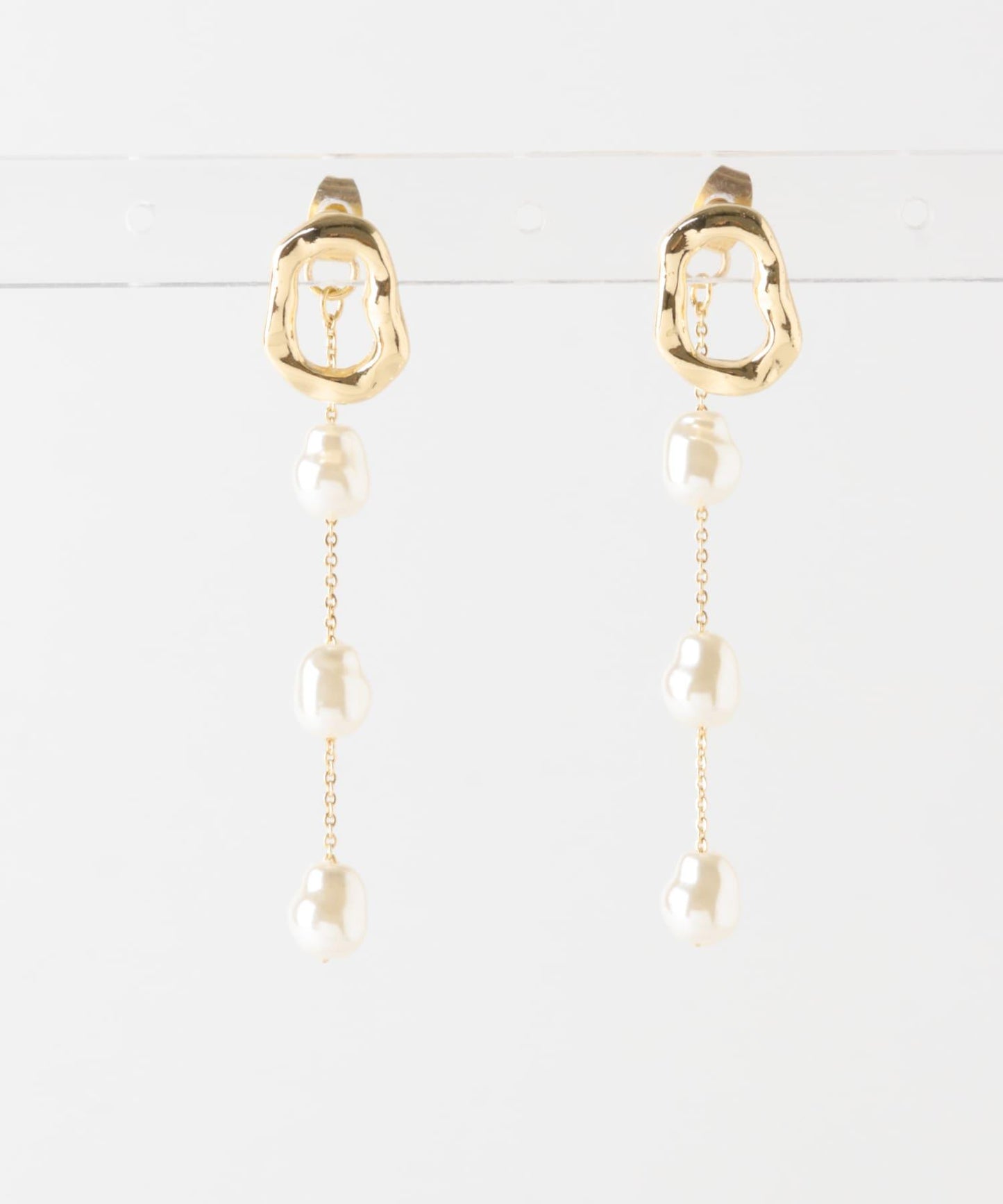 三層珍珠鏈條耳環