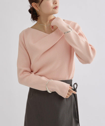 【米色・酒紅 EC限定!】一字肩羅紋針織衫