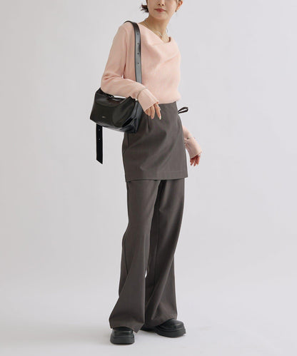 【米色・酒紅 EC限定!】一字肩羅紋針織衫