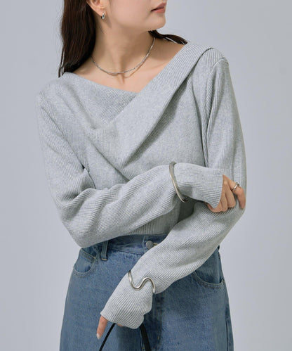 【米色・酒紅 EC限定!】一字肩羅紋針織衫