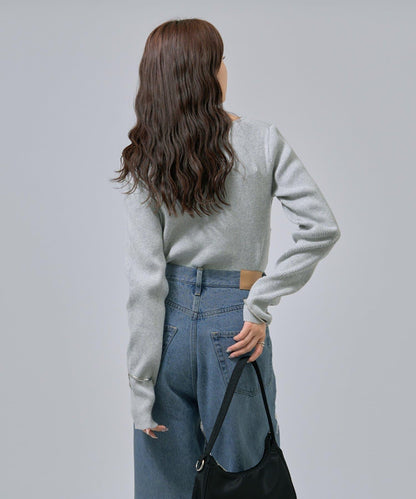 【米色・酒紅 EC限定!】一字肩羅紋針織衫