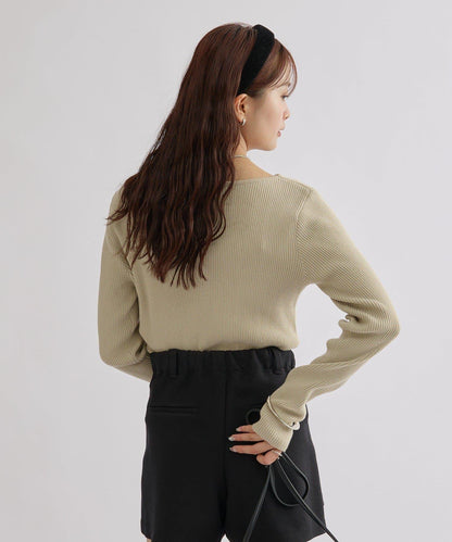 【米色・酒紅 EC限定!】一字肩羅紋針織衫