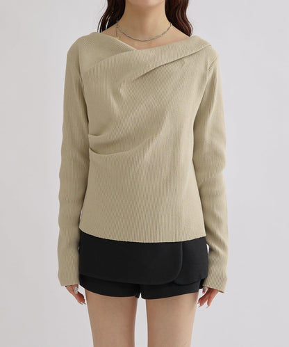 【米色・酒紅 EC限定!】一字肩羅紋針織衫
