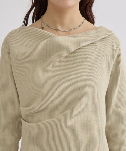 【米色・酒紅 EC限定!】一字肩羅紋針織衫