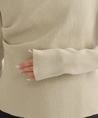 【米色・酒紅 EC限定!】一字肩羅紋針織衫