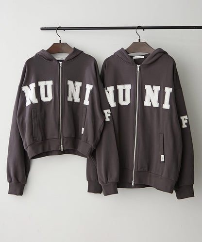 【NUNIFE】【可選2種長度】大字母印花連帽衛衣