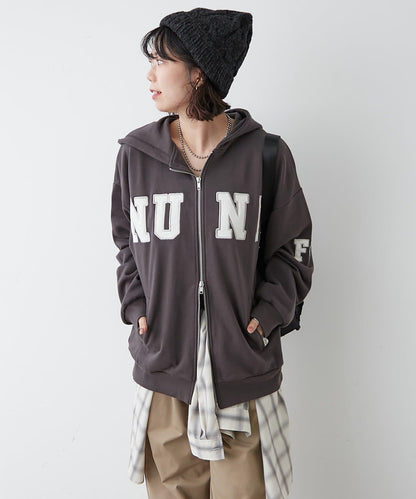 【NUNIFE】【可選2種長度】大字母印花連帽衛衣