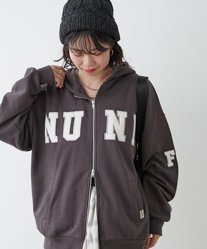 【NUNIFE】【可選2種長度】大字母印花連帽衛衣