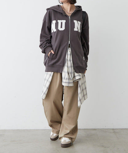【NUNIFE】【可選2種長度】大字母印花連帽衛衣