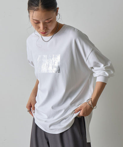 【AW】金箔印花袖口羅紋長袖T恤
