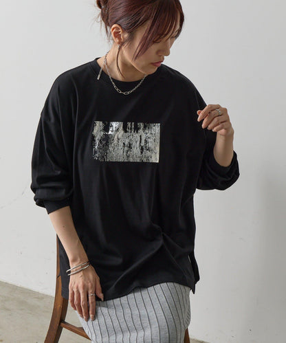 【AW】金箔印花袖口羅紋長袖T恤