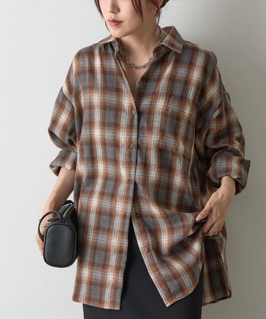 【AW】輕法蘭絨格紋寬鬆襯衫