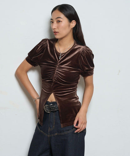 【WHO'S WHO gallery】泡泡袖褶皺天鵝絨上衣