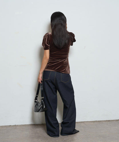 【WHO'S WHO gallery】泡泡袖褶皺天鵝絨上衣