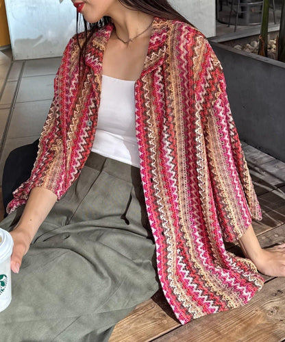 蕾絲透視條紋寬鬆襯衫