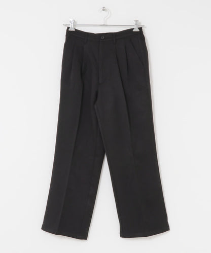 羊毛感雙褶寬腿褲